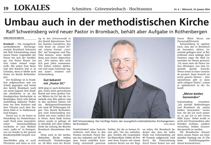 Zeitungsartikel zu Pastor Ralf Schweinsberg