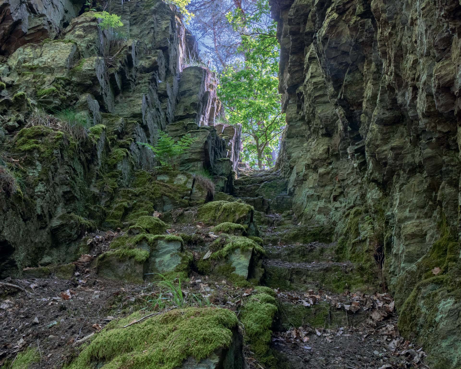 In Fels gehauene Treppe, gesehen im Weiltal bei Altweilnau