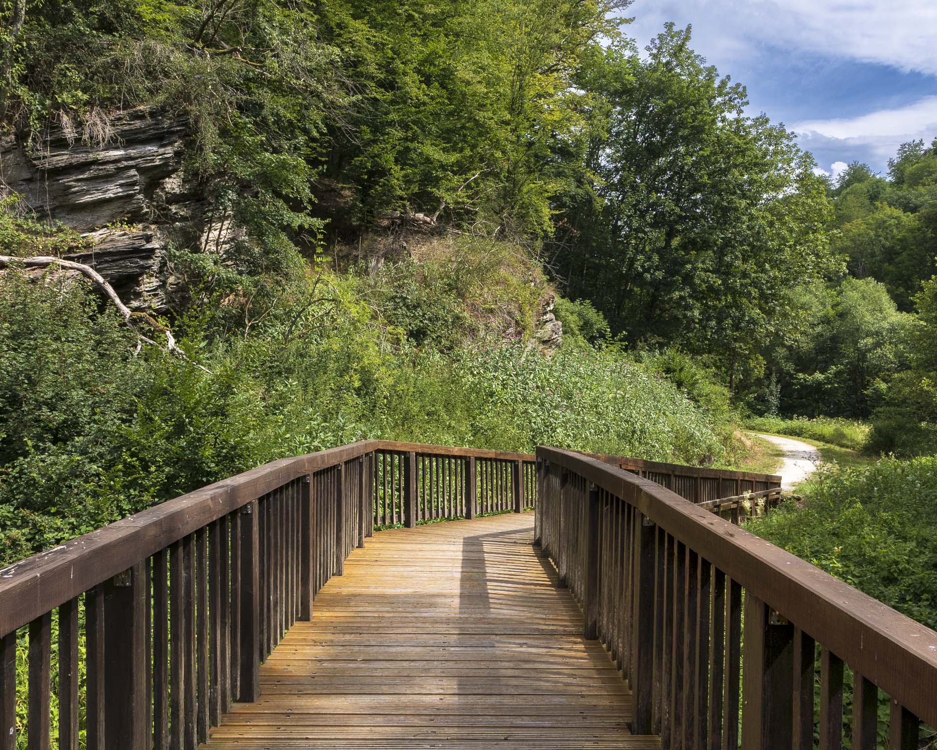 Weg über eine Holzbrücke